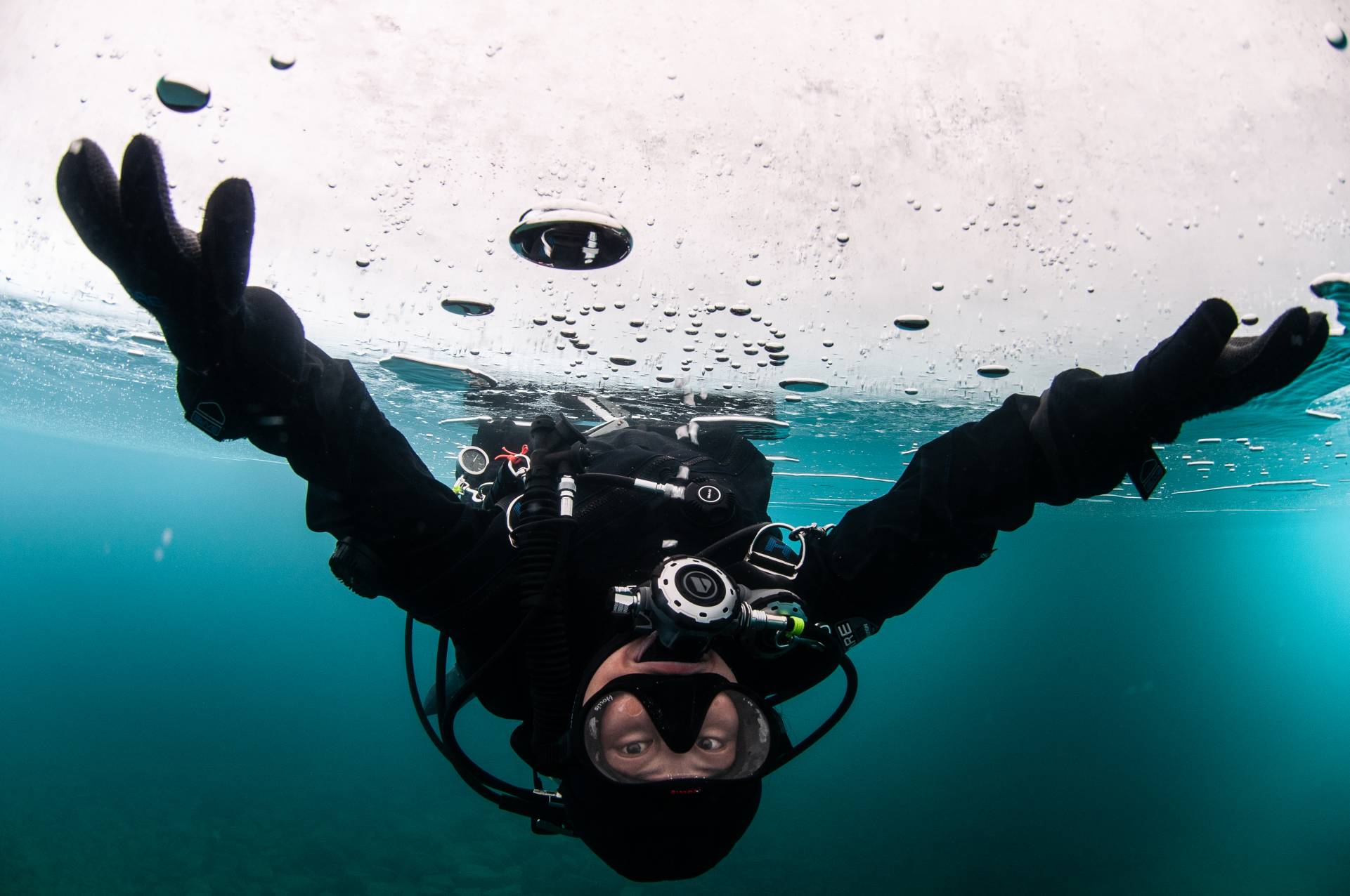 Upside down under the ice,