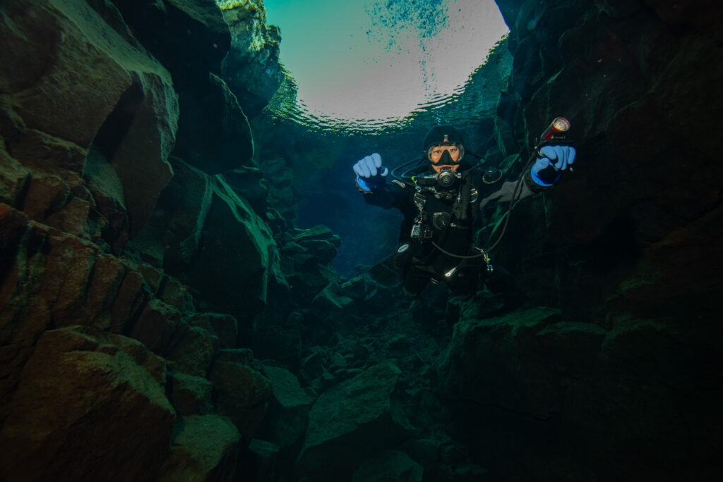 Diver in the Silfra fissure